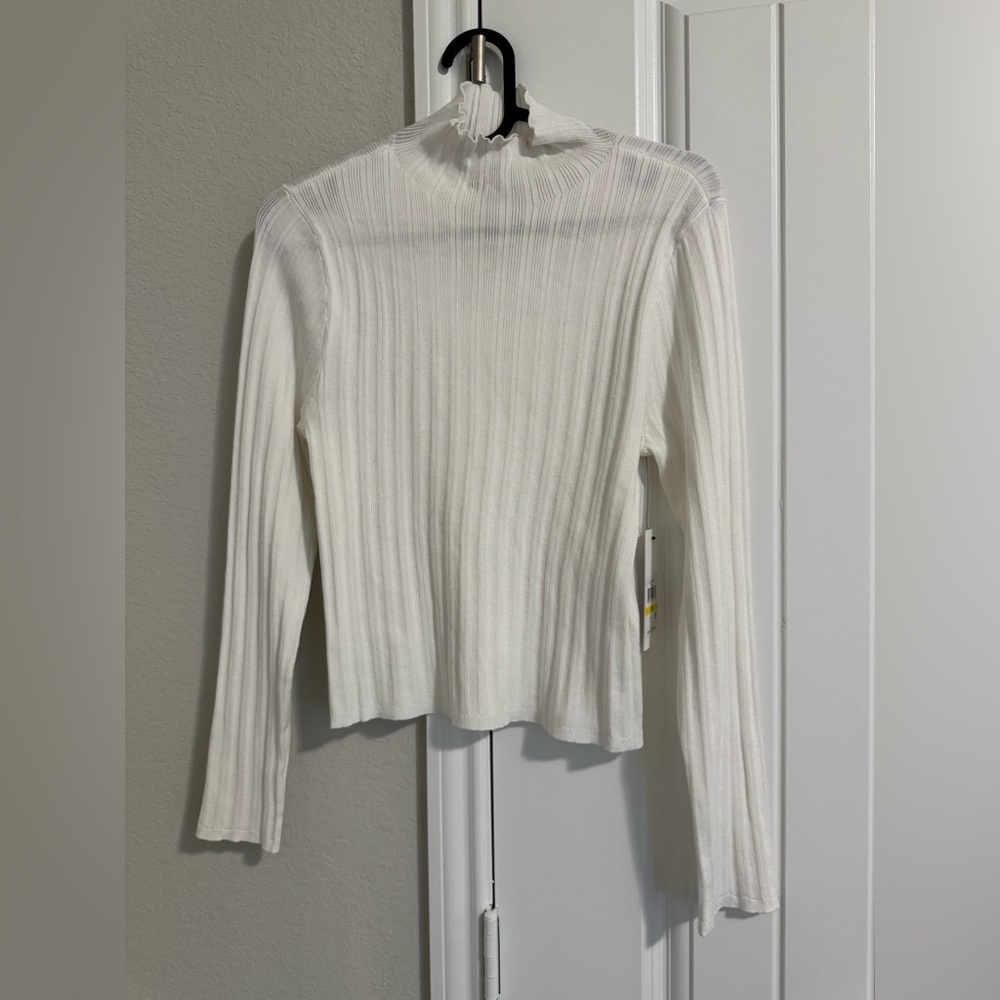DKNY Ivory Ribbed Long Sleeve Top